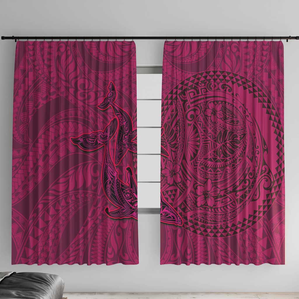 Hawaiian Whales Polynesian Art Motifs Window Curtain Pink Color LT03 With Hooks Pink - Polynesian Pride
