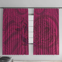 Hawaiian Whales Polynesian Art Motifs Window Curtain Pink Color LT03 With Hooks Pink - Polynesian Pride