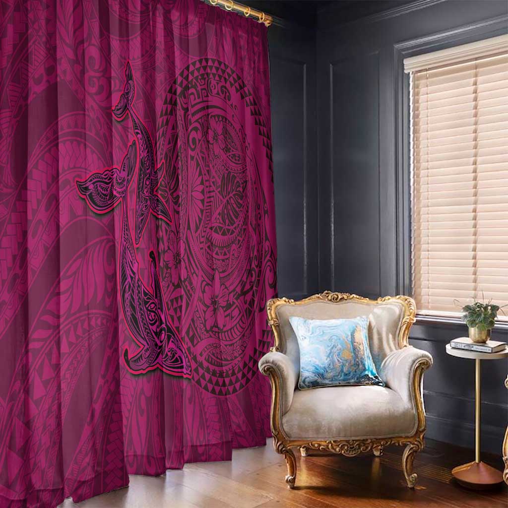 Hawaiian Whales Polynesian Art Motifs Window Curtain Pink Color LT03 - Polynesian Pride