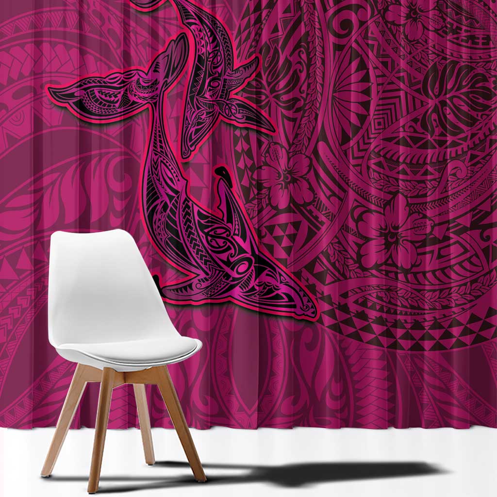Hawaiian Whales Polynesian Art Motifs Window Curtain Pink Color LT03 - Polynesian Pride
