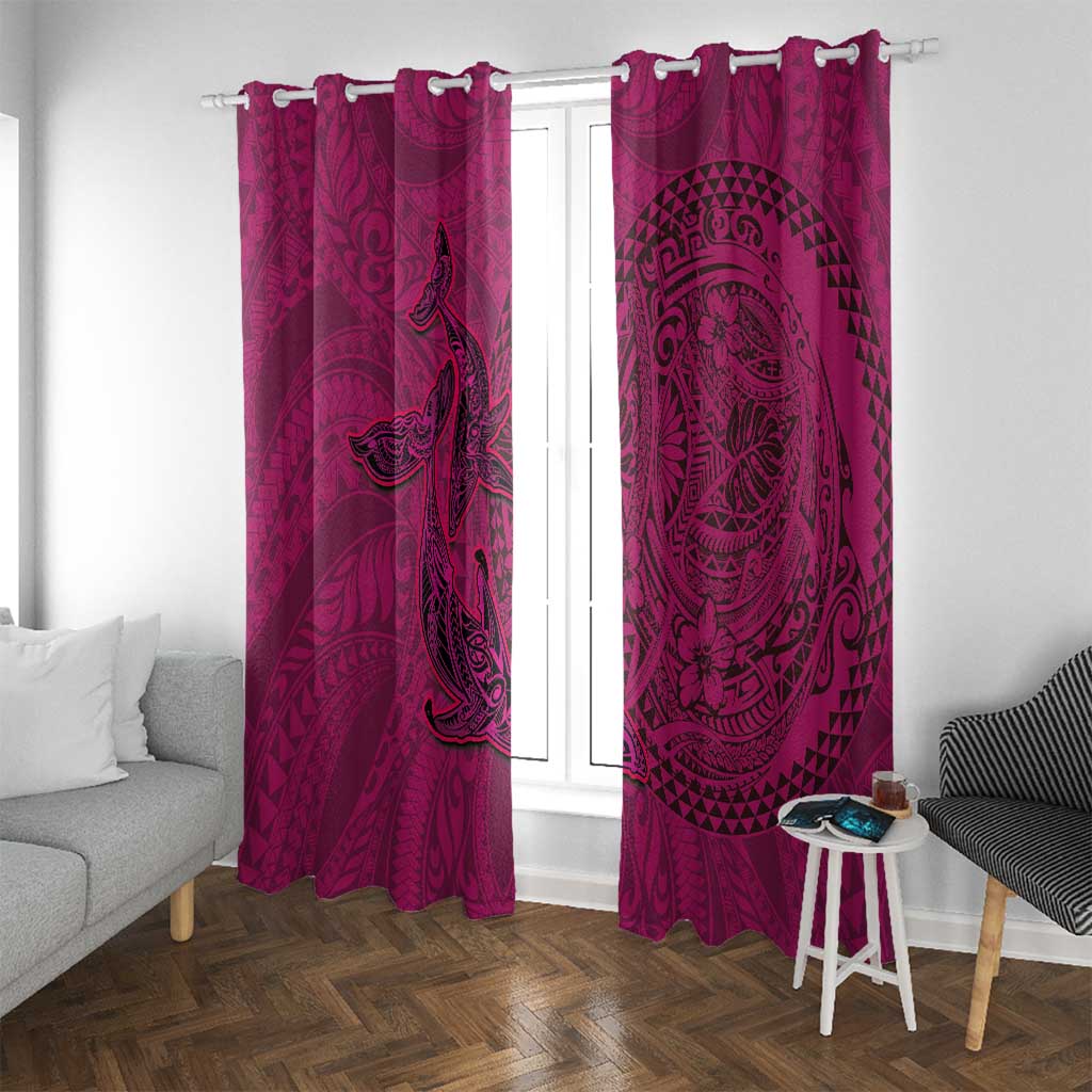Hawaiian Whales Polynesian Art Motifs Window Curtain Pink Color LT03 With Grommets Pink - Polynesian Pride