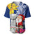 Custom Northern Mariana Islands Christmas Baseball Jersey Funny Santa Hug Latte Stone Ylang-ylang and Polynesia Pattern Blue LT03 Blue - Polynesian Pride