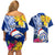 Custom Northern Mariana Islands Christmas Couples Matching Off Shoulder Short Dress and Hawaiian Shirt Funny Santa Hug Latte Stone Ylang-ylang and Polynesia Pattern Blue LT03 - Polynesian Pride