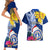 Custom Northern Mariana Islands Christmas Couples Matching Short Sleeve Bodycon Dress and Hawaiian Shirt Funny Santa Hug Latte Stone Ylang-ylang and Polynesia Pattern Blue LT03 - Polynesian Pride