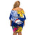 Custom Northern Mariana Islands Christmas Family Matching Off Shoulder Short Dress and Hawaiian Shirt Funny Santa Hug Latte Stone Ylang-ylang and Polynesia Pattern Blue LT03 - Polynesian Pride