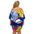 Custom Northern Mariana Islands Christmas Off Shoulder Short Dress Funny Santa Hug Latte Stone Ylang-ylang and Polynesia Pattern Blue LT03 - Polynesian Pride