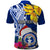 Custom Northern Mariana Islands Christmas Polo Shirt Funny Santa Hug Latte Stone Ylang-ylang and Polynesia Pattern Blue LT03 - Polynesian Pride