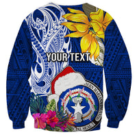 Custom Northern Mariana Islands Christmas Sweatshirt Funny Santa Hug Latte Stone Ylang-ylang and Polynesia Pattern Blue LT03 - Polynesian Pride