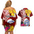 Custom Northern Mariana Islands Christmas Couples Matching Off Shoulder Short Dress and Hawaiian Shirt Funny Santa Hug Latte Stone Ylang-ylang and Polynesia Pattern Red LT03 - Polynesian Pride