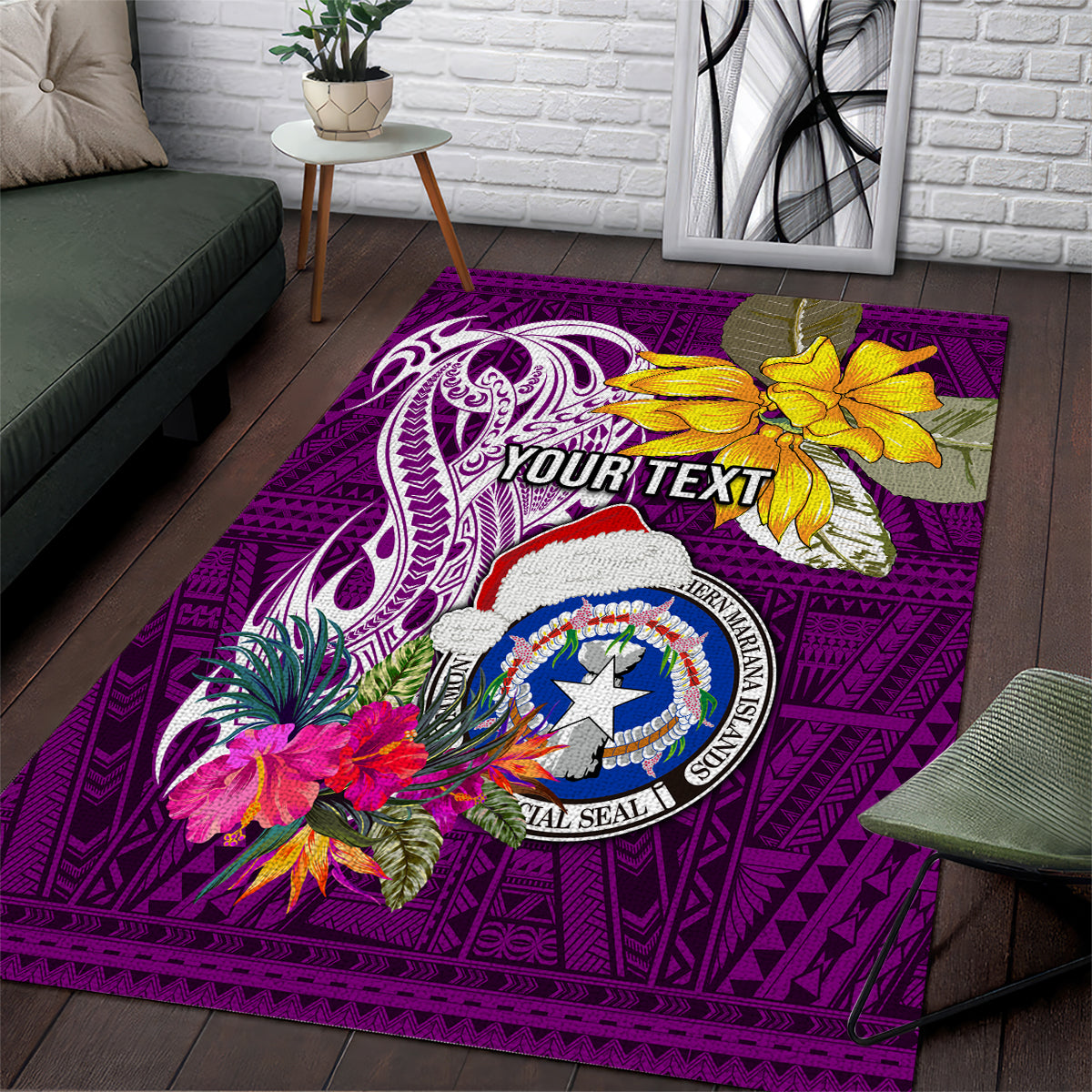 Custom Northern Mariana Islands Christmas Area Rug Funny Santa Hug Latte Stone Ylang-ylang and Polynesia Pattern Pink LT03 Pink - Polynesian Pride