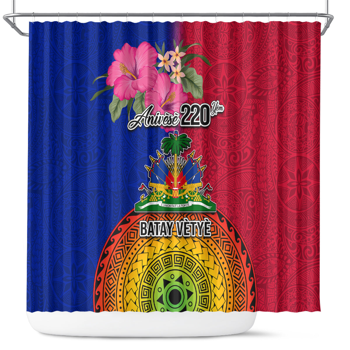 Haiti Battle of Vertieres Shower Curtain The Haitian Revolution 220th Anniversary Polynesian Style LT03 Red - Polynesian Pride