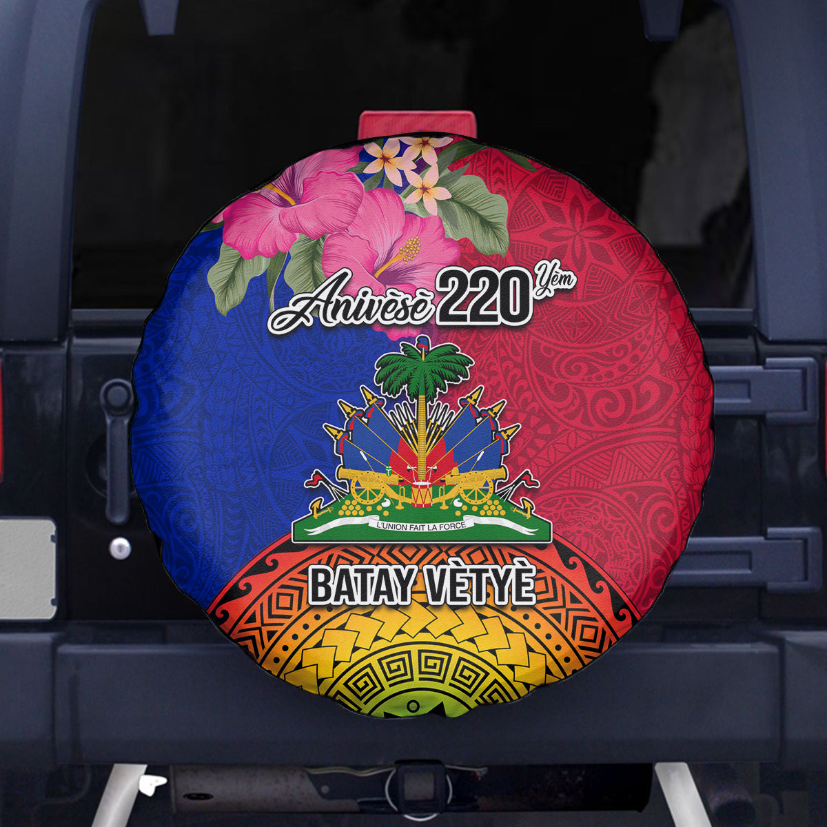 Haiti Battle of Vertieres Spare Tire Cover The Haitian Revolution 220th Anniversary Polynesian Style LT03 Red - Polynesian Pride