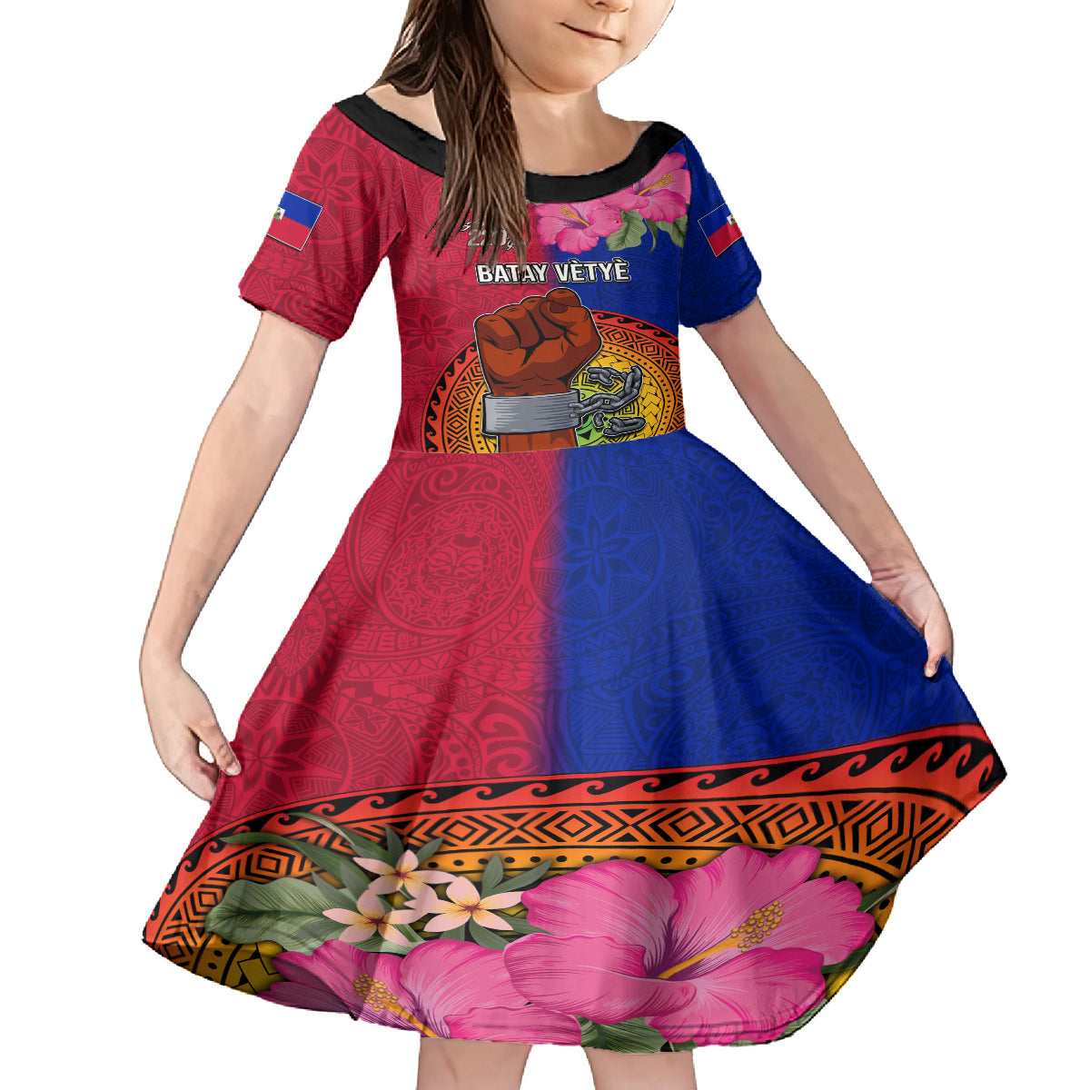 Personalised Haiti Battle of Vertieres Kid Short Sleeve Dress The Haitian Revolution 220th Anniversary Polynesian Style LT03 KID Red - Polynesian Pride