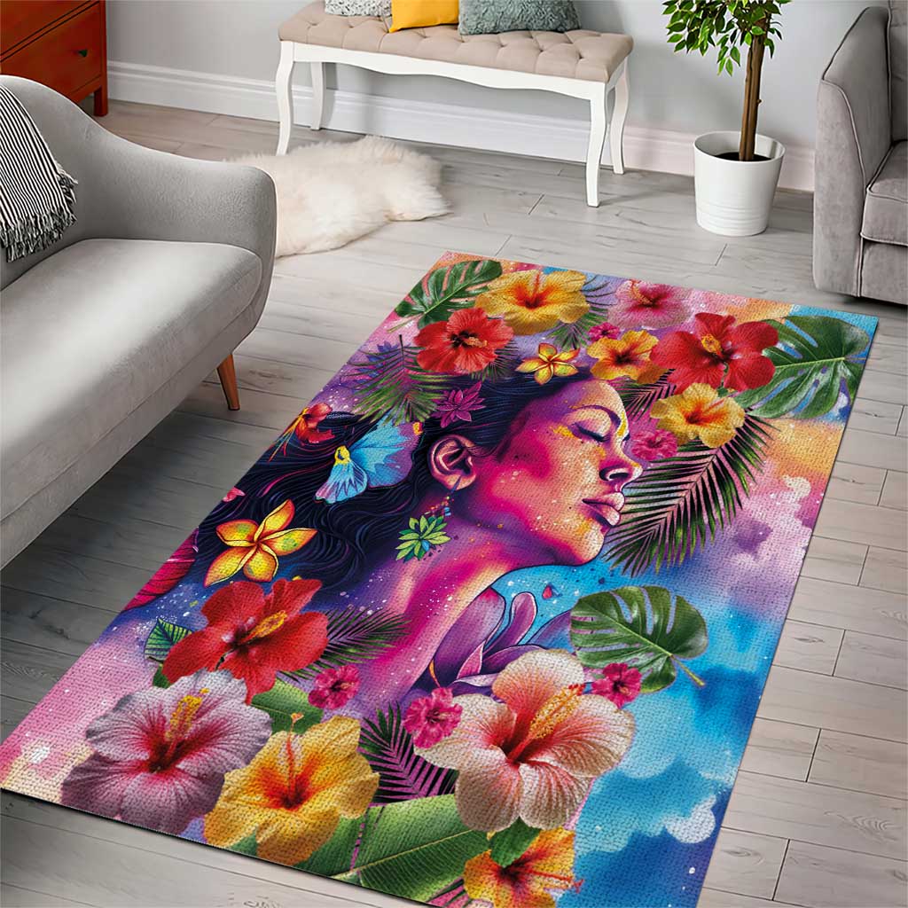 Polynesian Women Area Rug Tropical Plant - Vibrant Surreal Dreamscape Vibe LT03 - Polynesian Pride