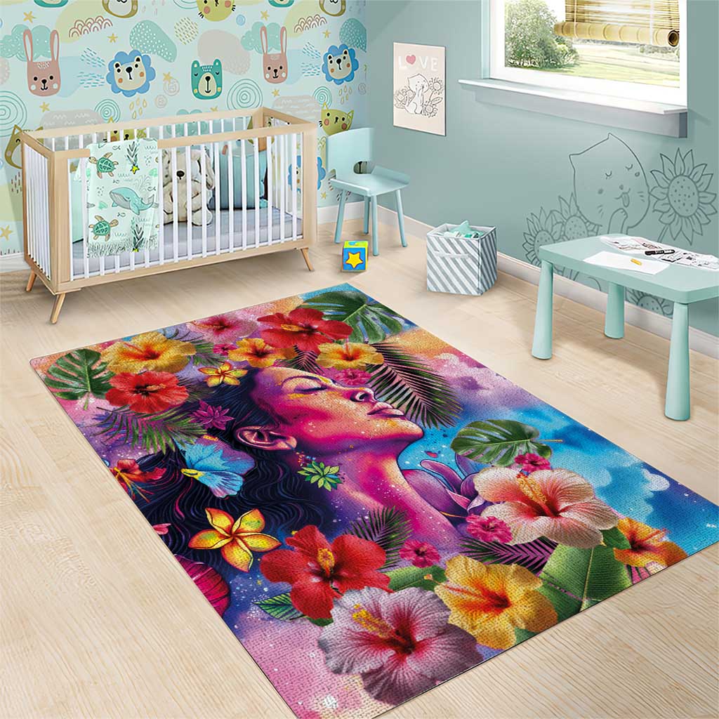 Polynesian Women Area Rug Tropical Plant - Vibrant Surreal Dreamscape Vibe LT03 - Polynesian Pride