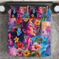 Polynesian Women Bedding Set Tropical Plant - Vibrant Surreal Dreamscape Vibe LT03 Pink-Purple - Polynesian Pride