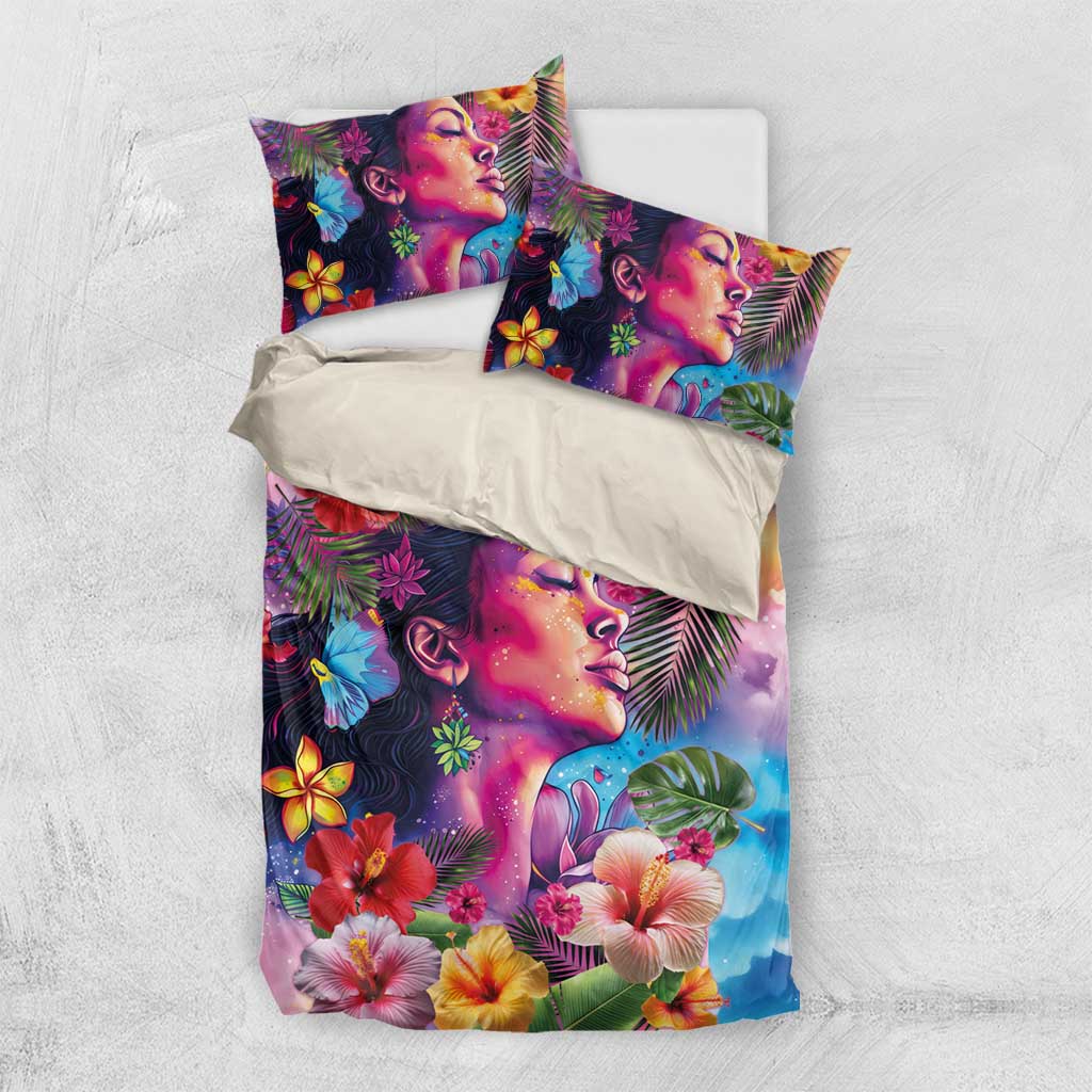 Polynesian Women Bedding Set Tropical Plant - Vibrant Surreal Dreamscape Vibe LT03 US Twin 172cm x 218cm Pink-Purple - Polynesian Pride