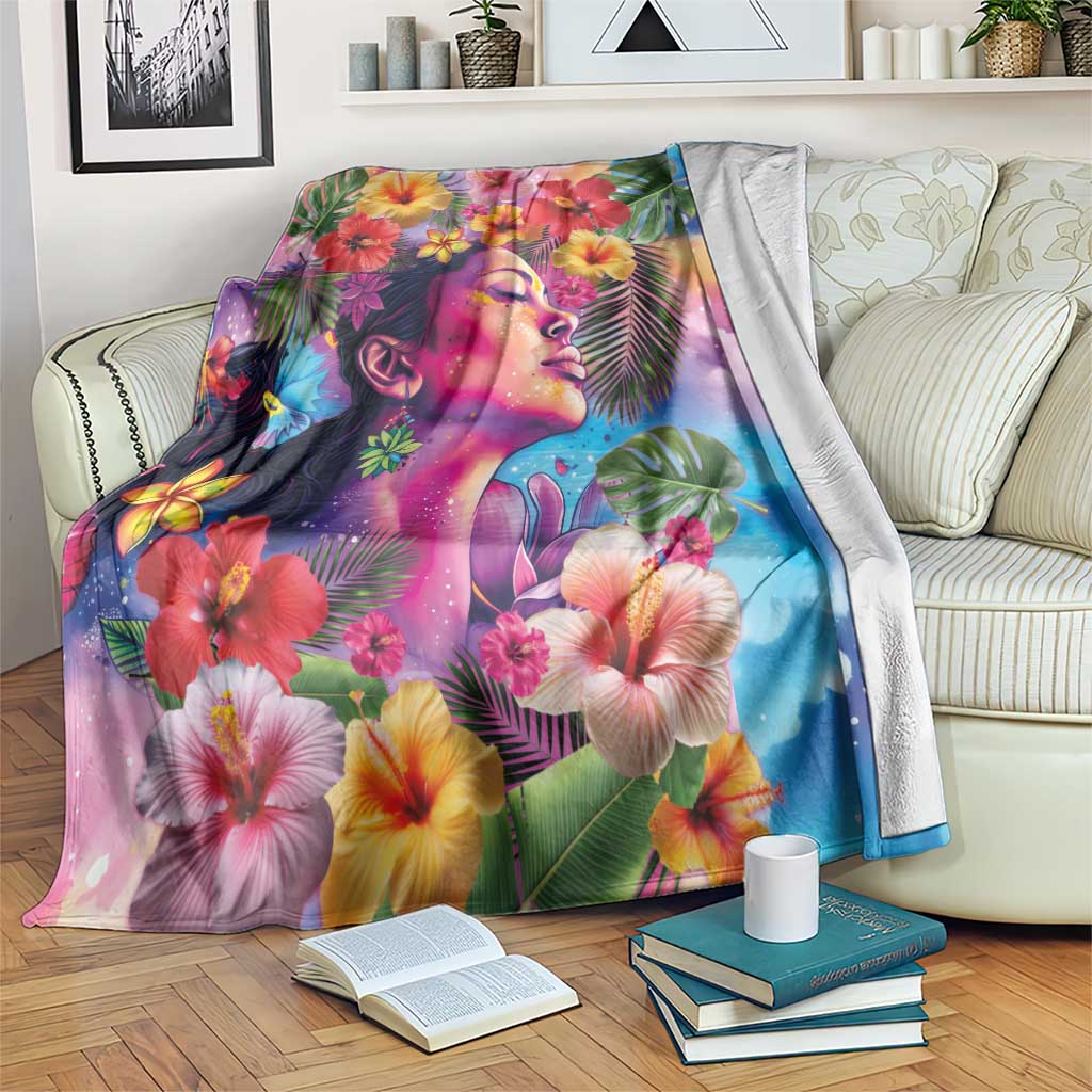 Polynesian Women Blanket Tropical Plant - Vibrant Surreal Dreamscape Vibe LT03 Pink-Purple - Polynesian Pride