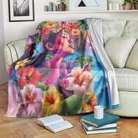 Polynesian Women Blanket Tropical Plant - Vibrant Surreal Dreamscape Vibe LT03 Pink-Purple - Polynesian Pride
