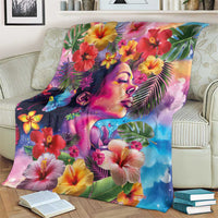 Polynesian Women Blanket Tropical Plant - Vibrant Surreal Dreamscape Vibe LT03 - Polynesian Pride