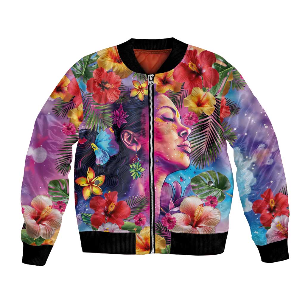 Polynesian Women Bomber Jacket Tropical Plant - Vibrant Surreal Dreamscape Vibe LT03 Unisex Pink-Purple - Polynesian Pride