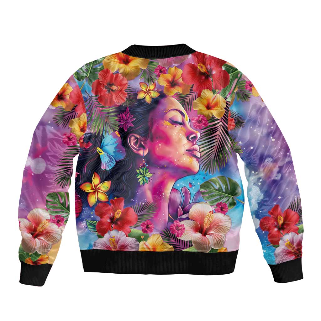 Polynesian Women Bomber Jacket Tropical Plant - Vibrant Surreal Dreamscape Vibe LT03 - Polynesian Pride