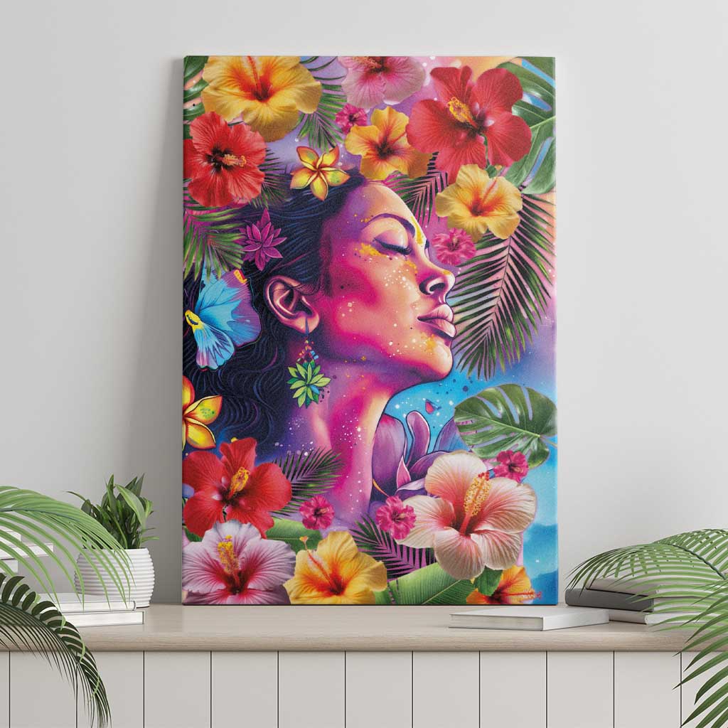 Polynesian Women Canvas Wall Art Tropical Plant - Vibrant Surreal Dreamscape Vibe LT03 - Polynesian Pride