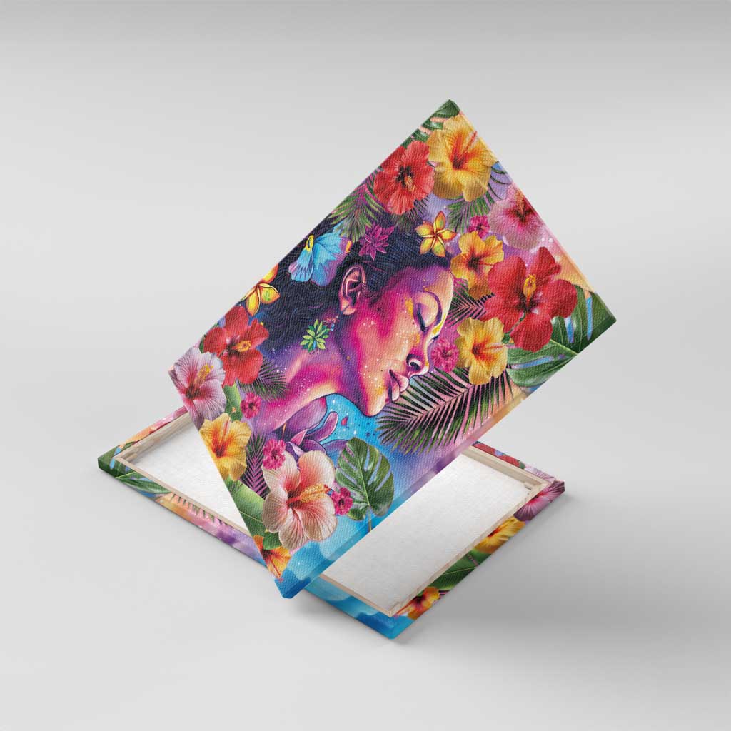 Polynesian Women Canvas Wall Art Tropical Plant - Vibrant Surreal Dreamscape Vibe LT03 With Frame Pink-Purple - Polynesian Pride