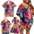 Polynesian Women Family Matching Off Shoulder Short Dress and Hawaiian Shirt Tropical Plant - Vibrant Surreal Dreamscape Vibe