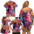 Polynesian Women Family Matching Off Shoulder Short Dress and Hawaiian Shirt Tropical Plant - Vibrant Surreal Dreamscape Vibe