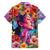 Polynesian Women Family Matching Off Shoulder Short Dress and Hawaiian Shirt Tropical Plant - Vibrant Surreal Dreamscape Vibe