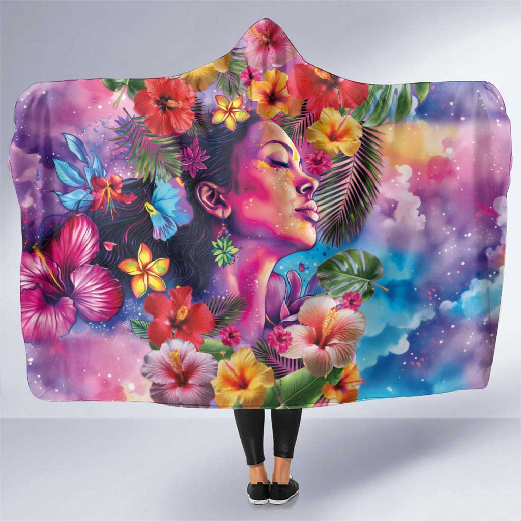 Polynesian Women Hooded Blanket Tropical Plant - Vibrant Surreal Dreamscape Vibe LT03 One Size Pink-Purple - Polynesian Pride