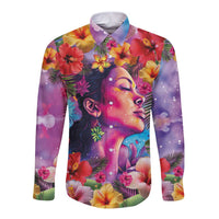 Polynesian Women Long Sleeve Button Shirt Tropical Plant - Vibrant Surreal Dreamscape Vibe LT03 Unisex Pink-Purple - Polynesian Pride