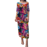 Polynesian Women Puletasi Tropical Plant - Vibrant Surreal Dreamscape Vibe LT03 Long Dress Pink-Purple - Polynesian Pride