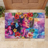 Polynesian Women Rubber Doormat Tropical Plant - Vibrant Surreal Dreamscape Vibe LT03 Pink-Purple - Polynesian Pride
