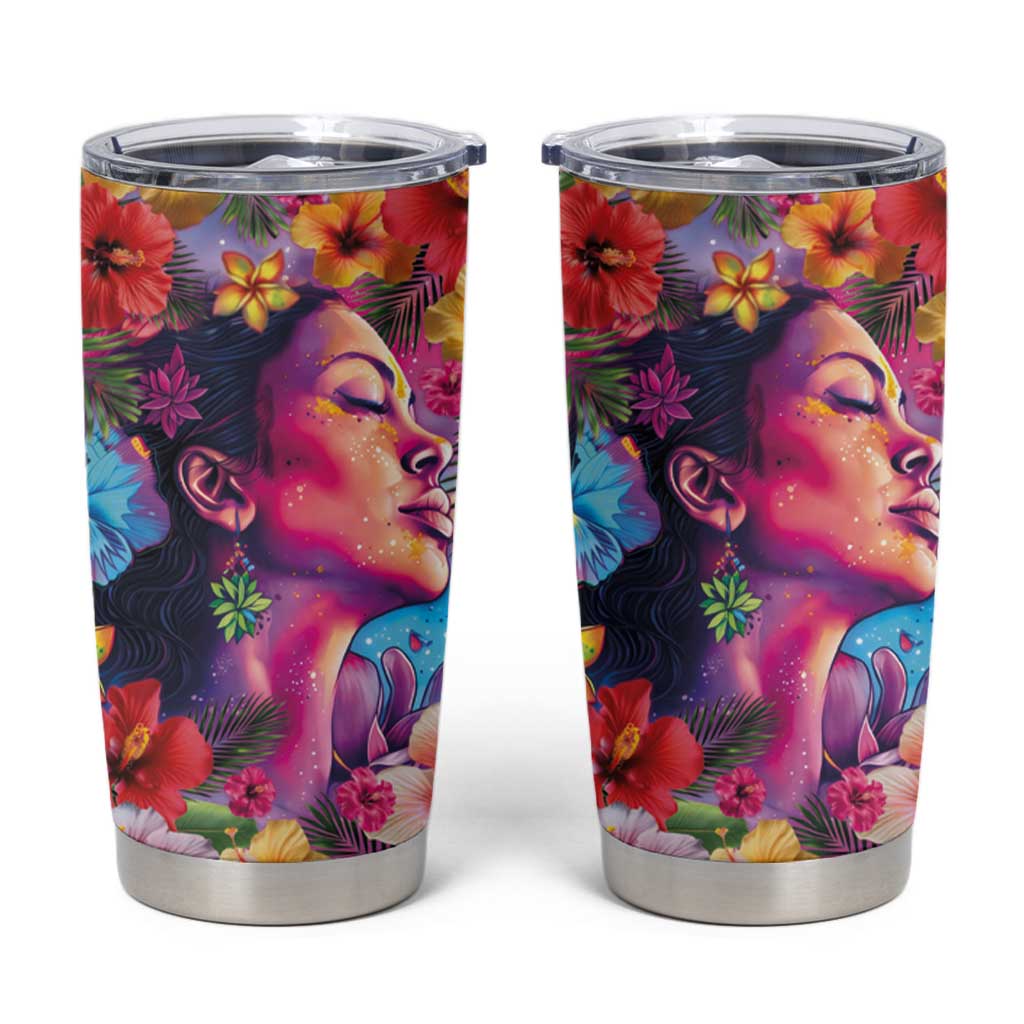 Polynesian Women Tumbler Cup Tropical Plant - Vibrant Surreal Dreamscape Vibe LT03 Pink-Purple - Polynesian Pride
