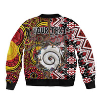 Personalised Aotearoa and Australia Together Bomber Jacket Koru and Kangaroo - Taniko with Aboriginal Motif LT03 - Polynesian Pride