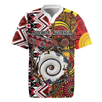 Personalised Aotearoa and Australia Together Rugby Jersey Koru and Kangaroo - Taniko with Aboriginal Motif LT03 Black - Polynesian Pride