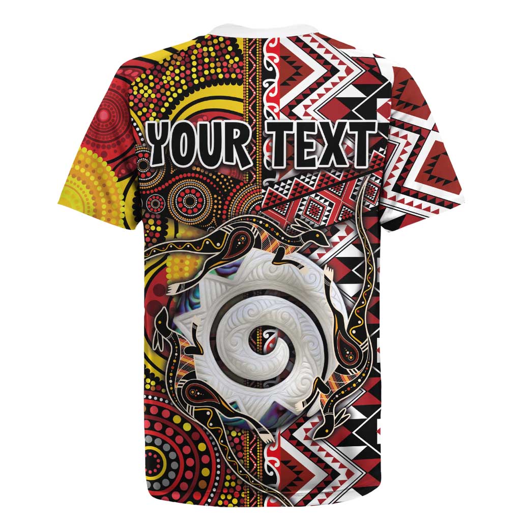 Personalised Aotearoa and Australia Together Rugby Jersey Koru and Kangaroo - Taniko with Aboriginal Motif LT03 - Polynesian Pride