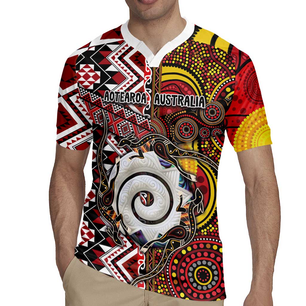 Personalised Aotearoa and Australia Together Rugby Jersey Koru and Kangaroo - Taniko with Aboriginal Motif LT03 - Polynesian Pride