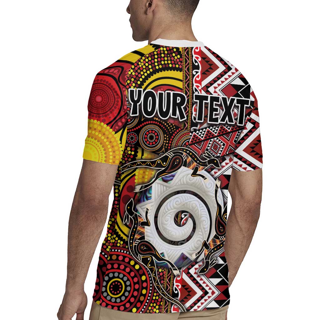 Personalised Aotearoa and Australia Together Rugby Jersey Koru and Kangaroo - Taniko with Aboriginal Motif LT03 - Polynesian Pride