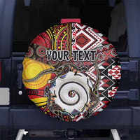 Personalised Aotearoa and Australia Together Spare Tire Cover Koru and Kangaroo - Taniko with Aboriginal Motif LT03 No hole Black - Polynesian Pride