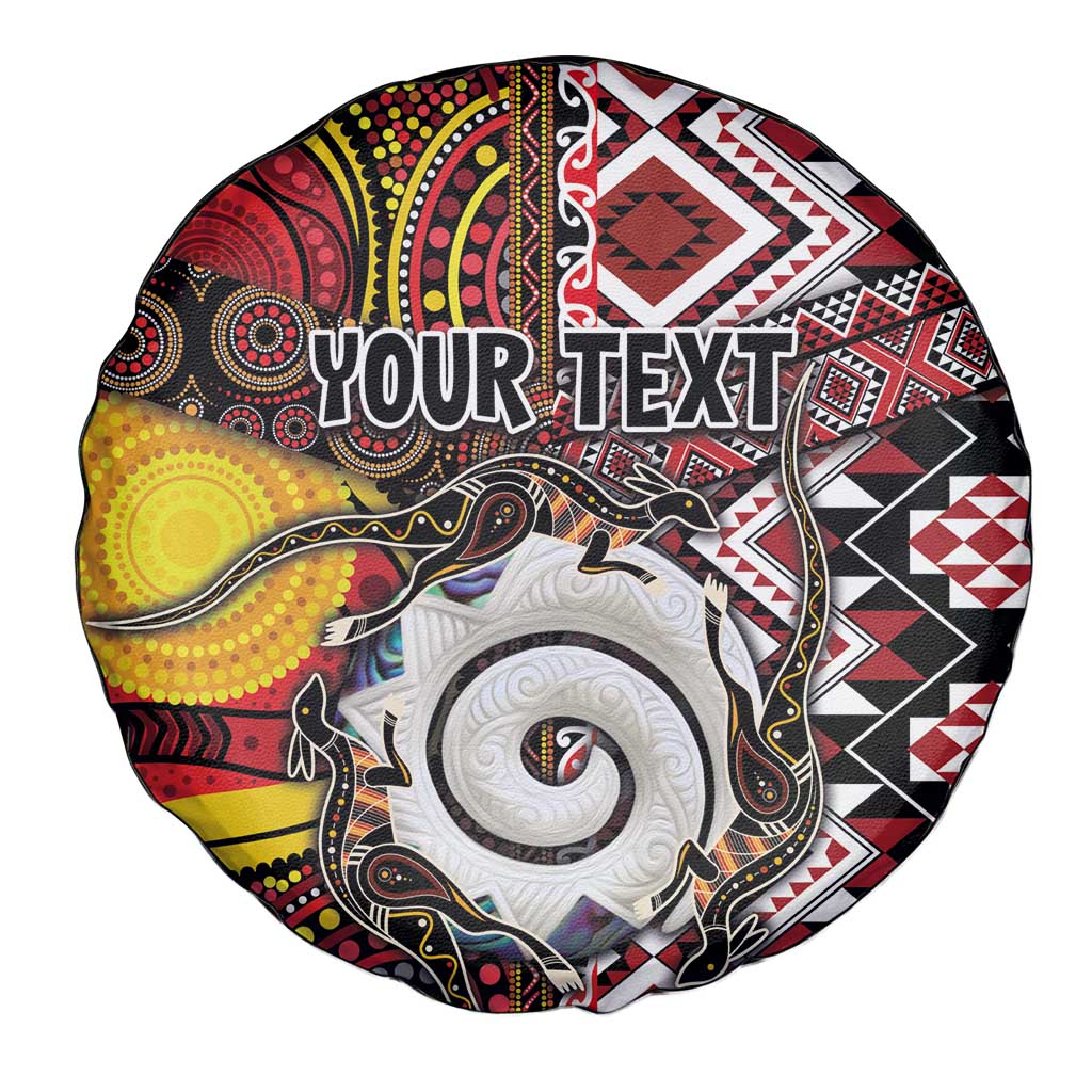 Personalised Aotearoa and Australia Together Spare Tire Cover Koru and Kangaroo - Taniko with Aboriginal Motif LT03 - Polynesian Pride