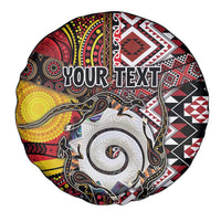 Personalised Aotearoa and Australia Together Spare Tire Cover Koru and Kangaroo - Taniko with Aboriginal Motif LT03 - Polynesian Pride