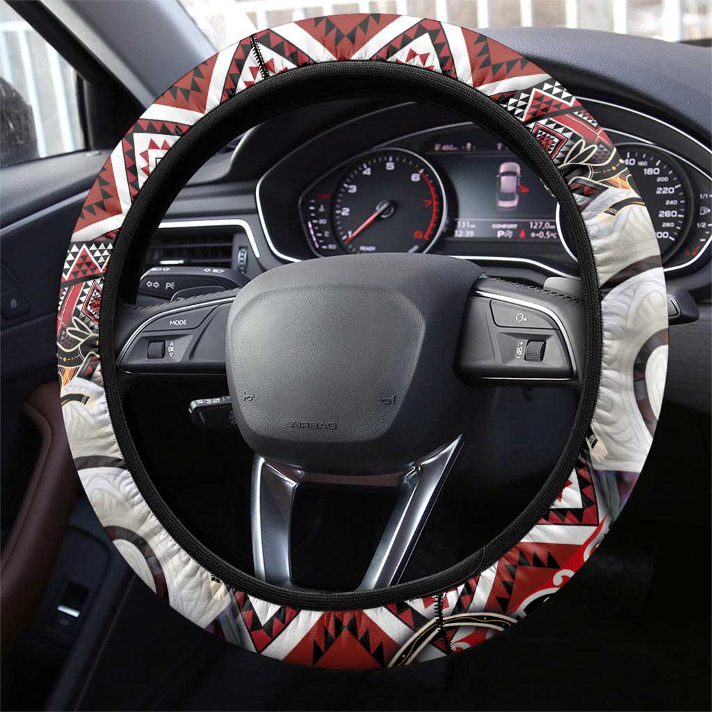 Aotearoa and Australia Together Steering Wheel Cover Koru and Kangaroo - Taniko with Aboriginal Motif LT03 - Polynesian Pride
