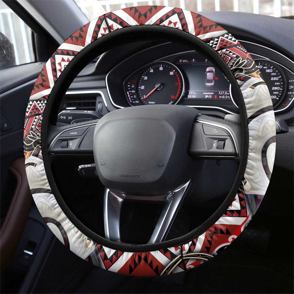 Aotearoa and Australia Together Steering Wheel Cover Koru and Kangaroo - Taniko with Aboriginal Motif