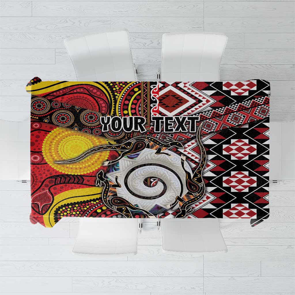 Personalised Aotearoa and Australia Together Tablecloth Koru and Kangaroo - Taniko with Aboriginal Motif