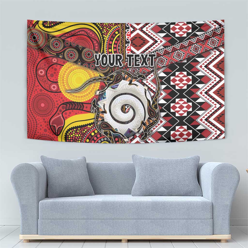 Personalised Aotearoa and Australia Together Tapestry Koru and Kangaroo - Taniko with Aboriginal Motif LT03 - Polynesian Pride