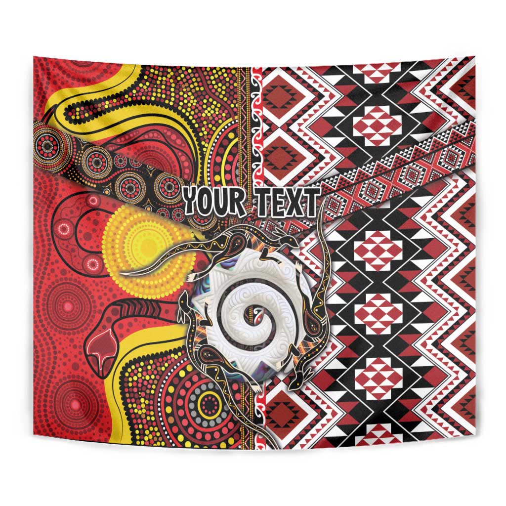 Personalised Aotearoa and Australia Together Tapestry Koru and Kangaroo - Taniko with Aboriginal Motif LT03 - Polynesian Pride