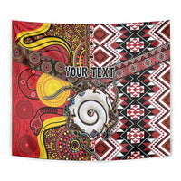 Personalised Aotearoa and Australia Together Tapestry Koru and Kangaroo - Taniko with Aboriginal Motif LT03 - Polynesian Pride